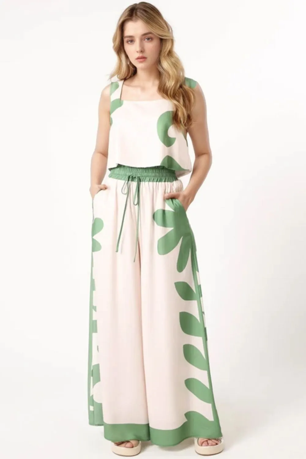 Leaf Print Tank Top and Pants Set - Image 2