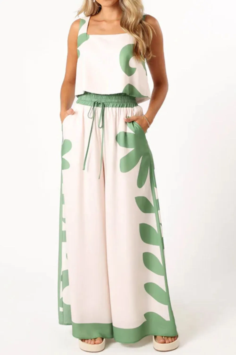 Leaf Print Tank Top and Pants Set - Image 4