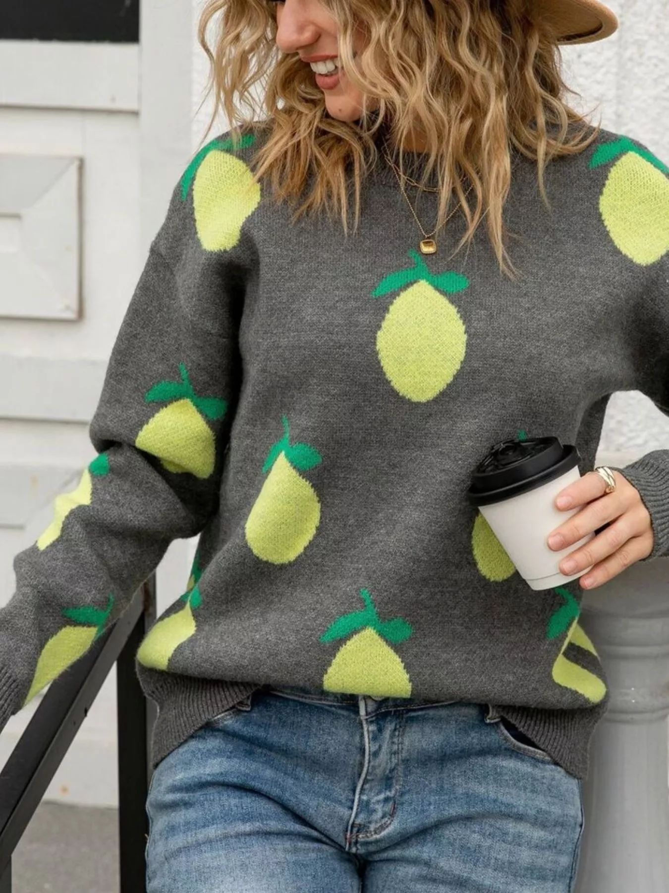 Lemon Crew Neck Round Neck Sweater - Image 12