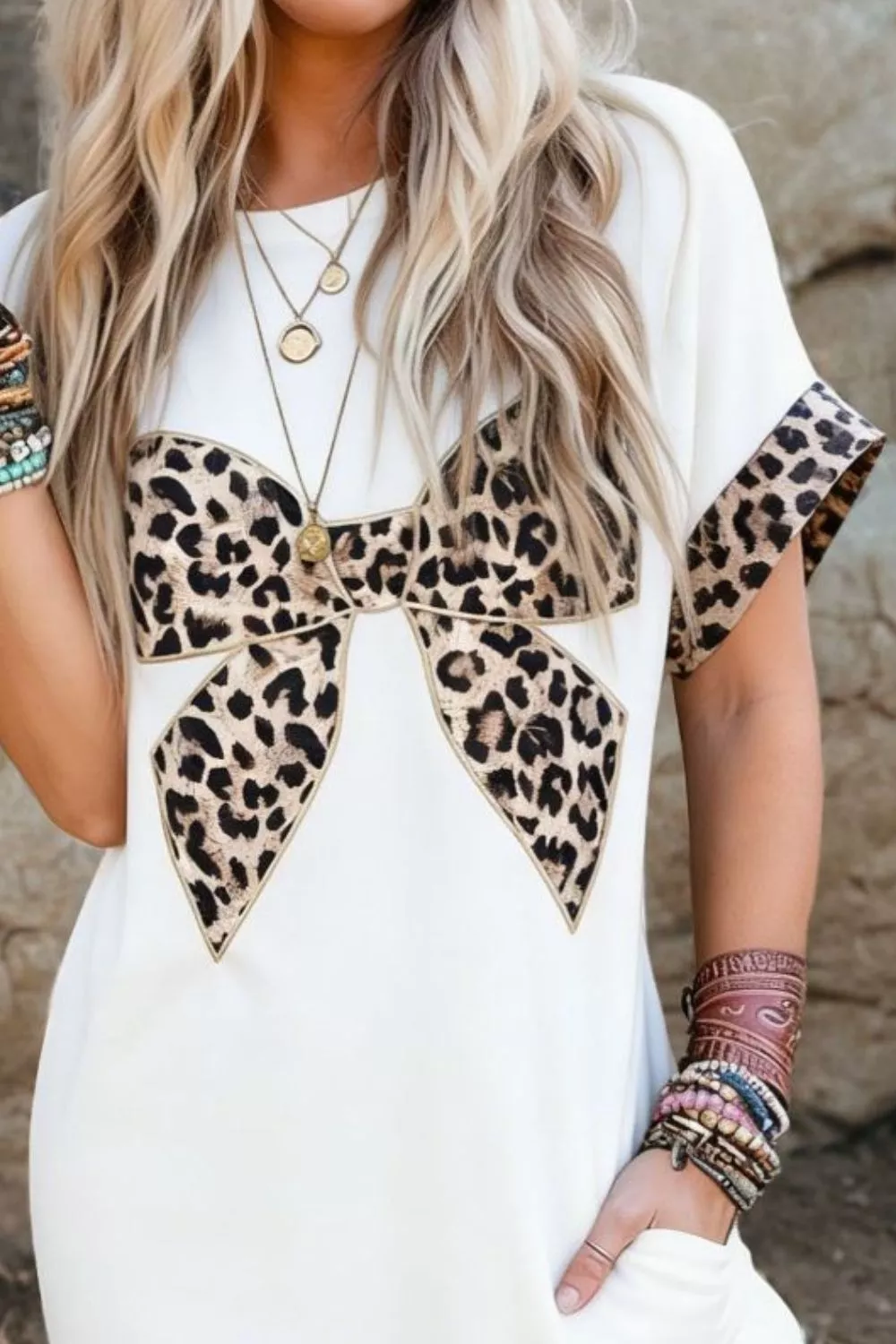 Leopard Bowknot Casual Midi Dress - Image 2