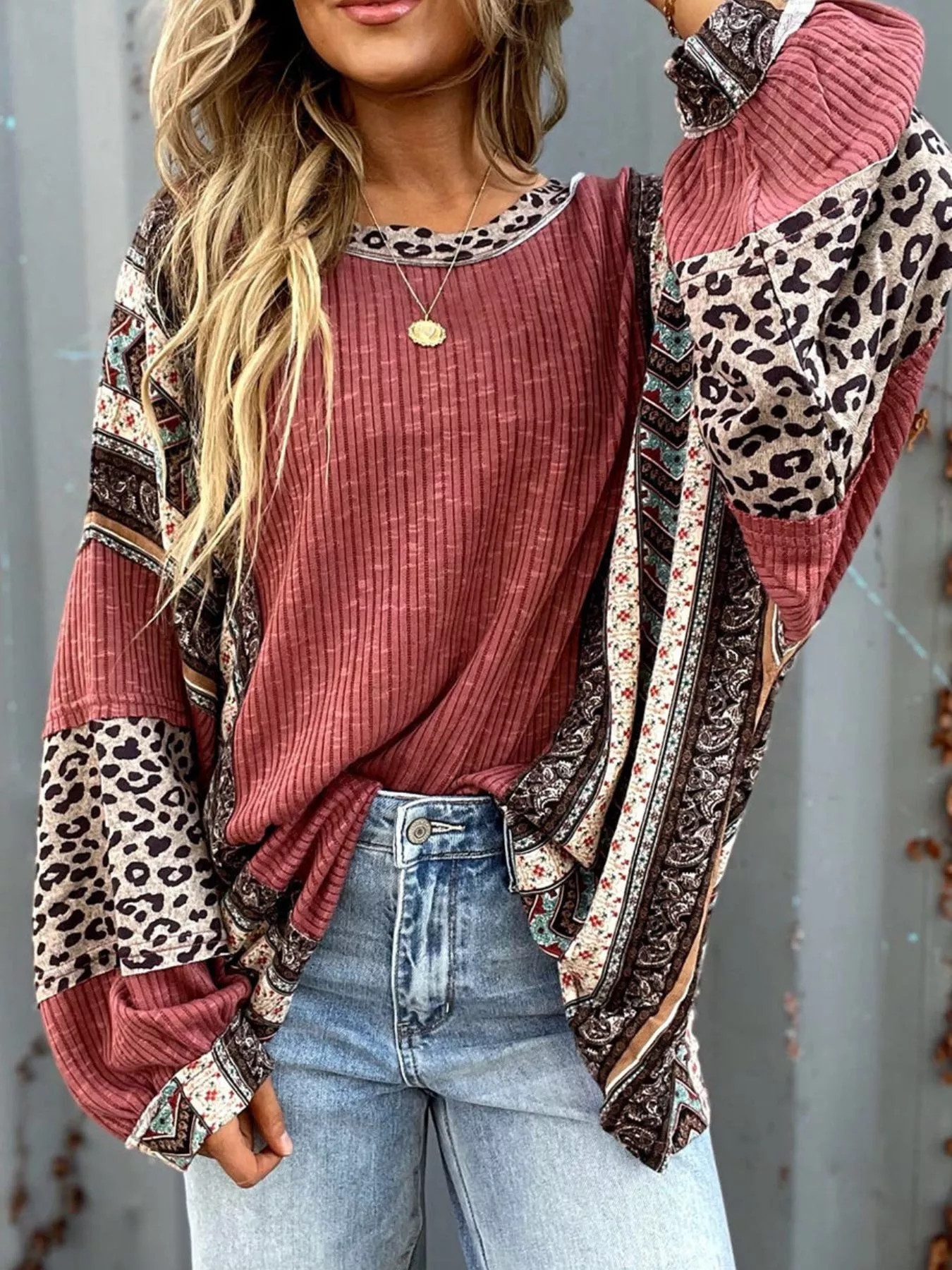 Leopard Color Block Ribbed Top - Image 5