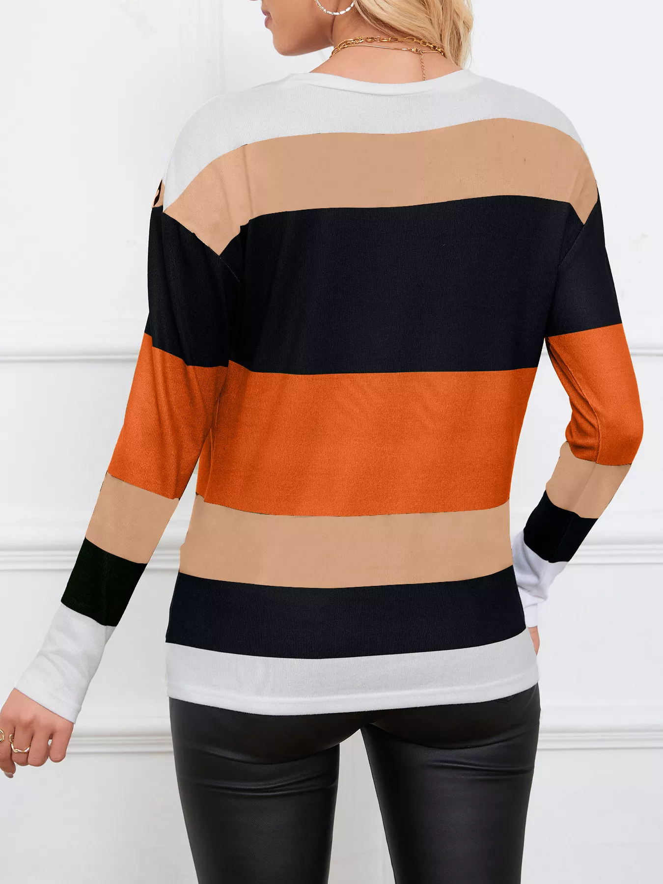 Leopard Color Block Striped Knit Top - Image 8