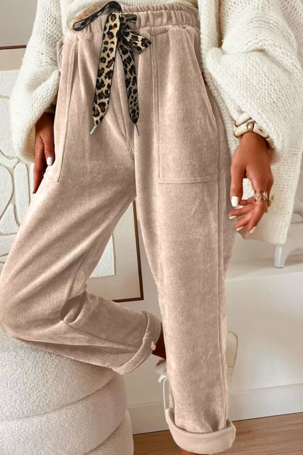 Leopard Drawstring Loose Fit Pants - Image 3