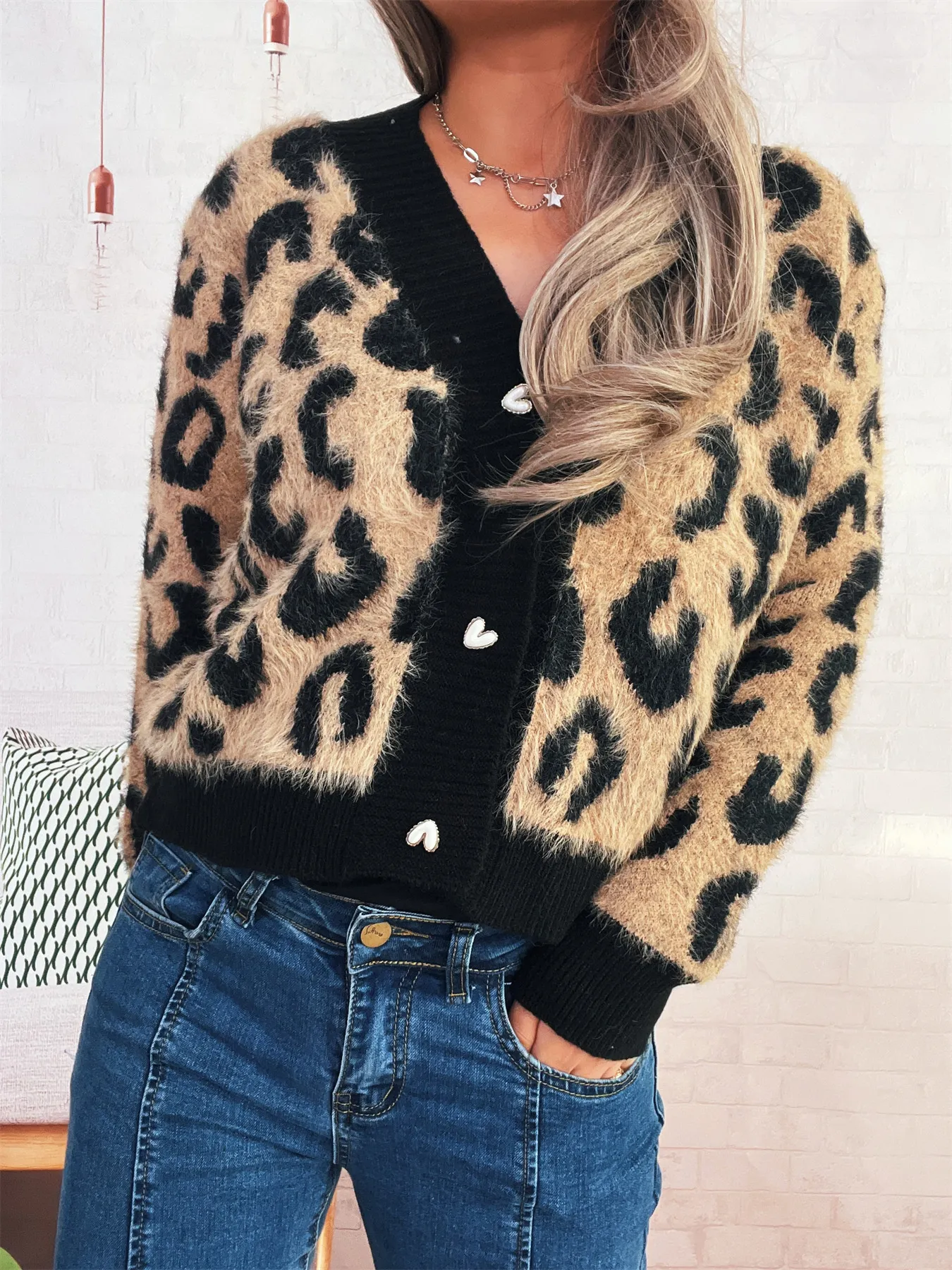 Leopard Fuzzy Button Up Cardigan - Image 5