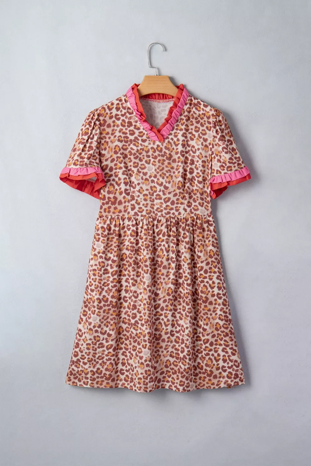 Leopard High Waist Ruffled Colorblock Trim Short Dress - Image 4