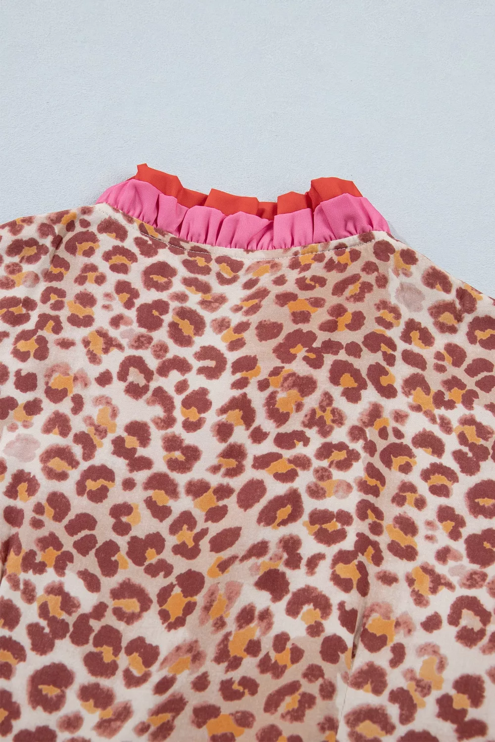 Leopard High Waist Ruffled Colorblock Trim Short Dress - Image 7