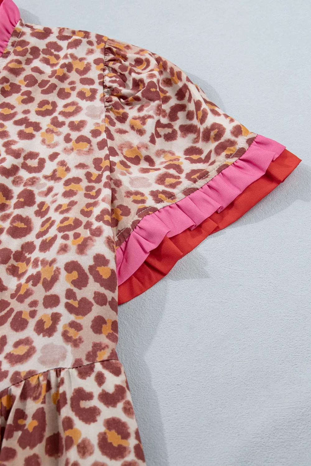 Leopard High Waist Ruffled Colorblock Trim Short Dress - Image 9