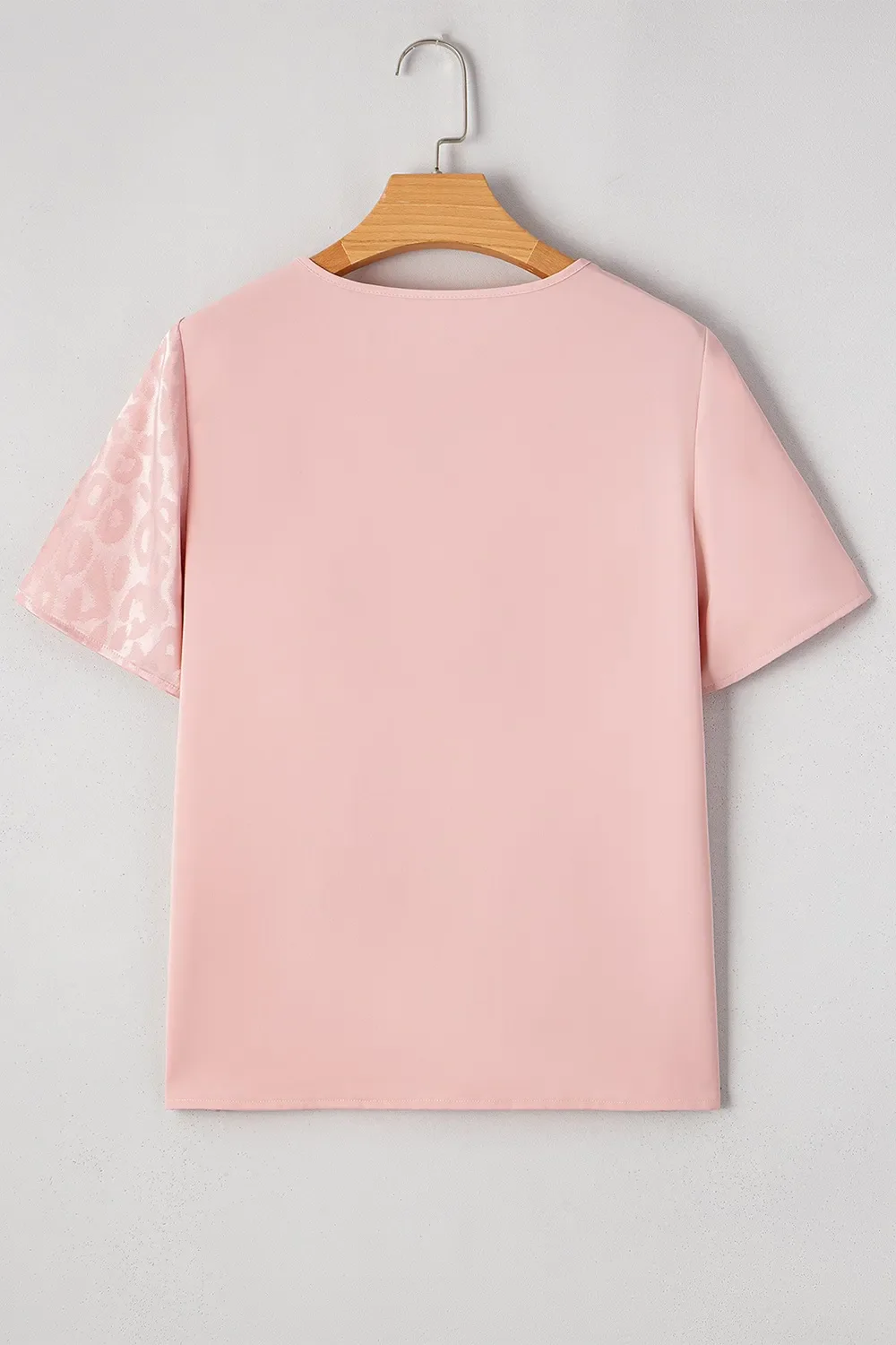 Leopard Jacquard Patchwork Crisscross V Neck Short Sleeve Blouse - Image 9