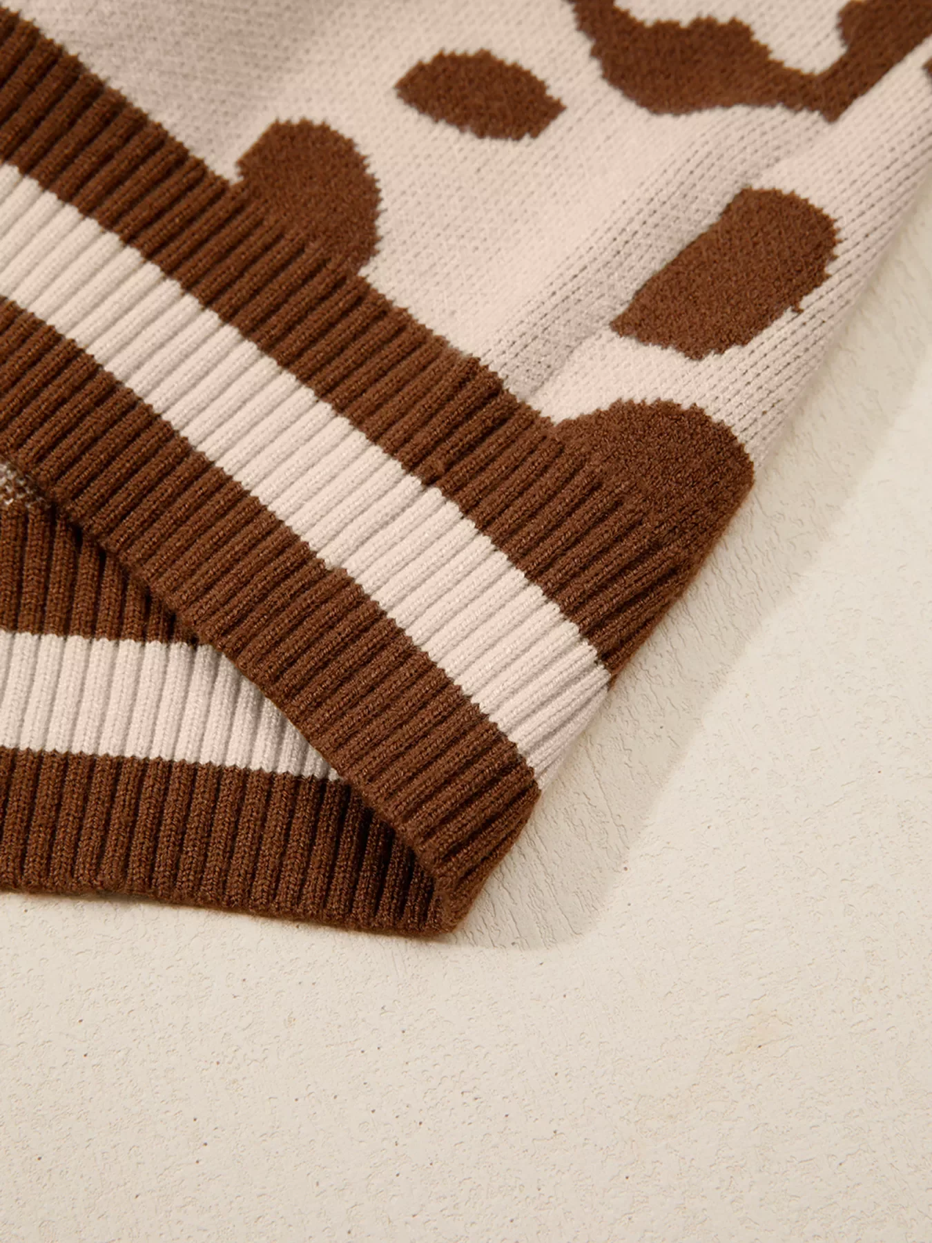 Leopard Knit Notched Casual Sweater - Image 9