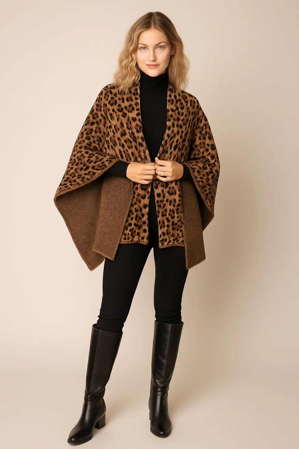 Leopard Knit Ruana with Shoulder Strap