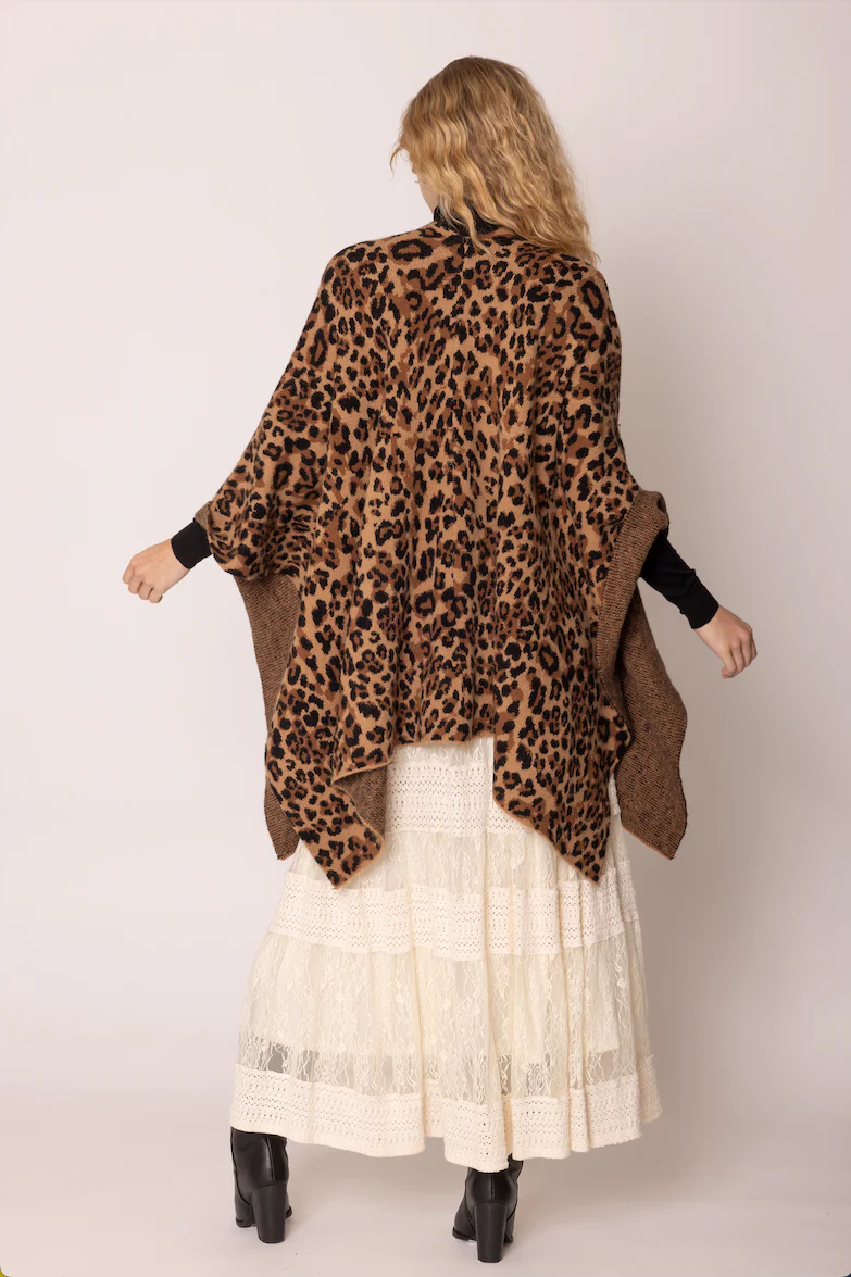Leopard Knit Ruana with Shoulder Strap - Image 4