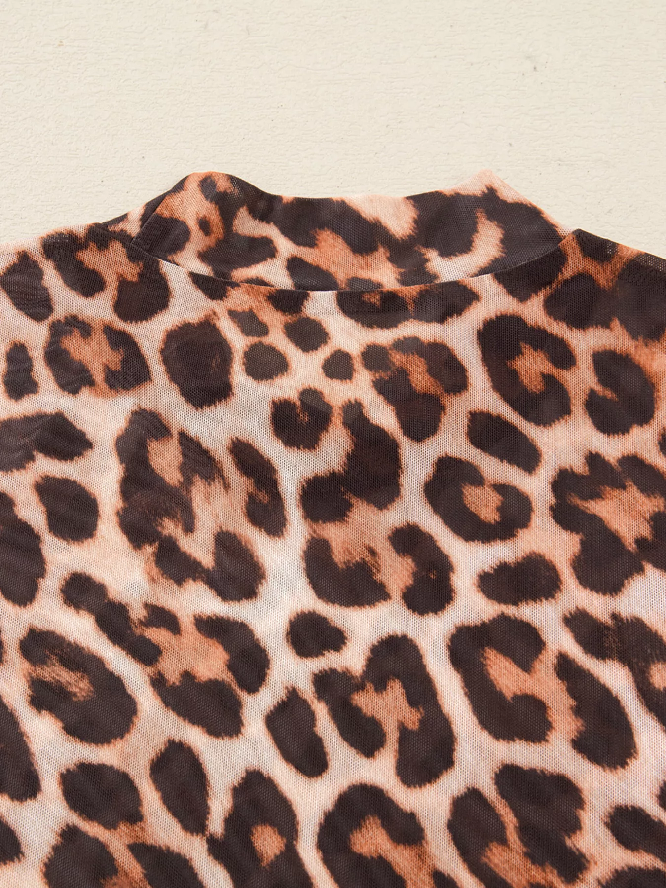 Leopard Mock Neck Long Sleeve Mesh Top - Image 5