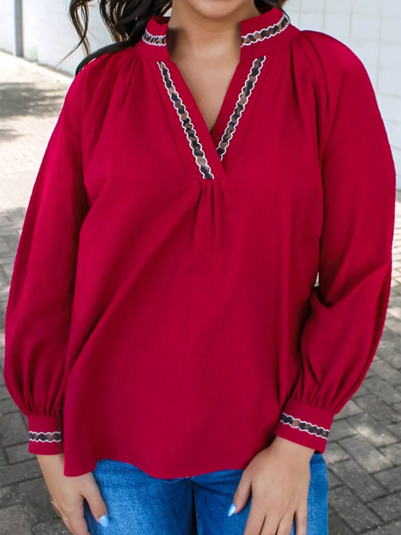 Leopard Notched Long Sleeve Blouse - Image 3