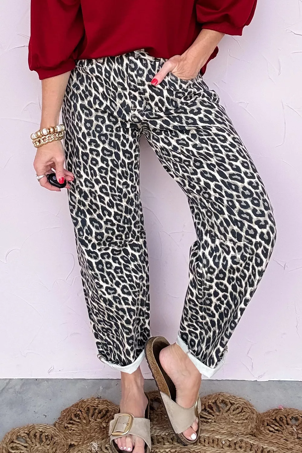 Leopard Print Barrel Jeans - Image 2