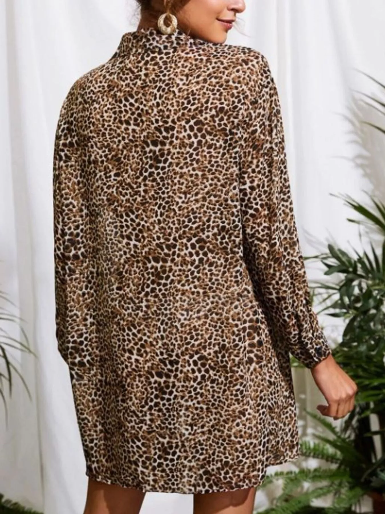 Leopard Print Button-Up Long Sleeve Oversized Shirt - Image 5