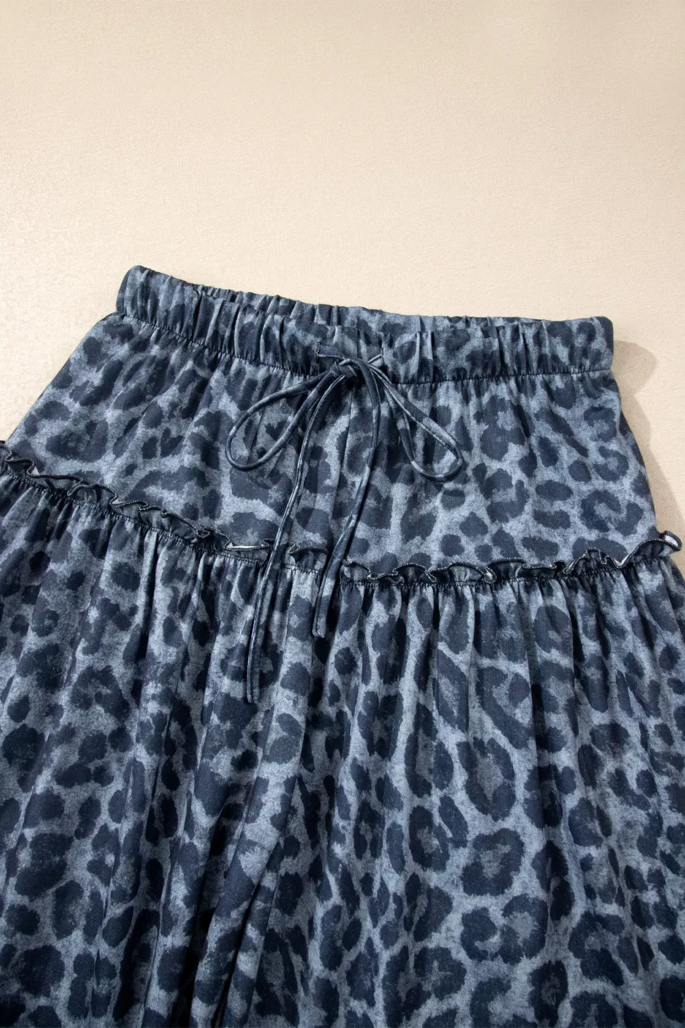 Leopard Print Frilled Detail Drawstring Wide Leg Pants - Image 4