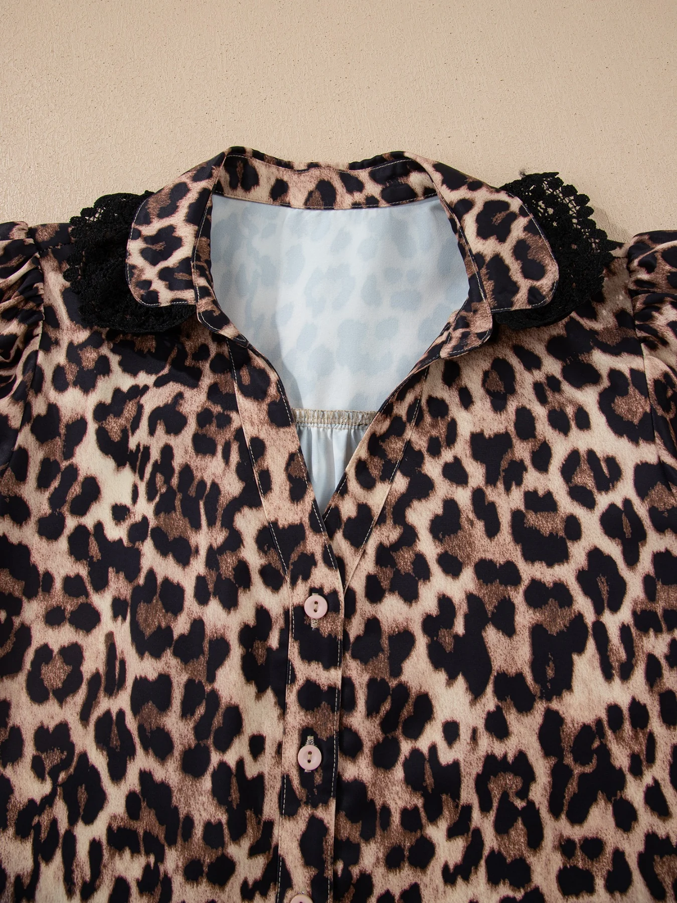 Leopard Print Lace Trim Short Sleeve Shirt - Image 9