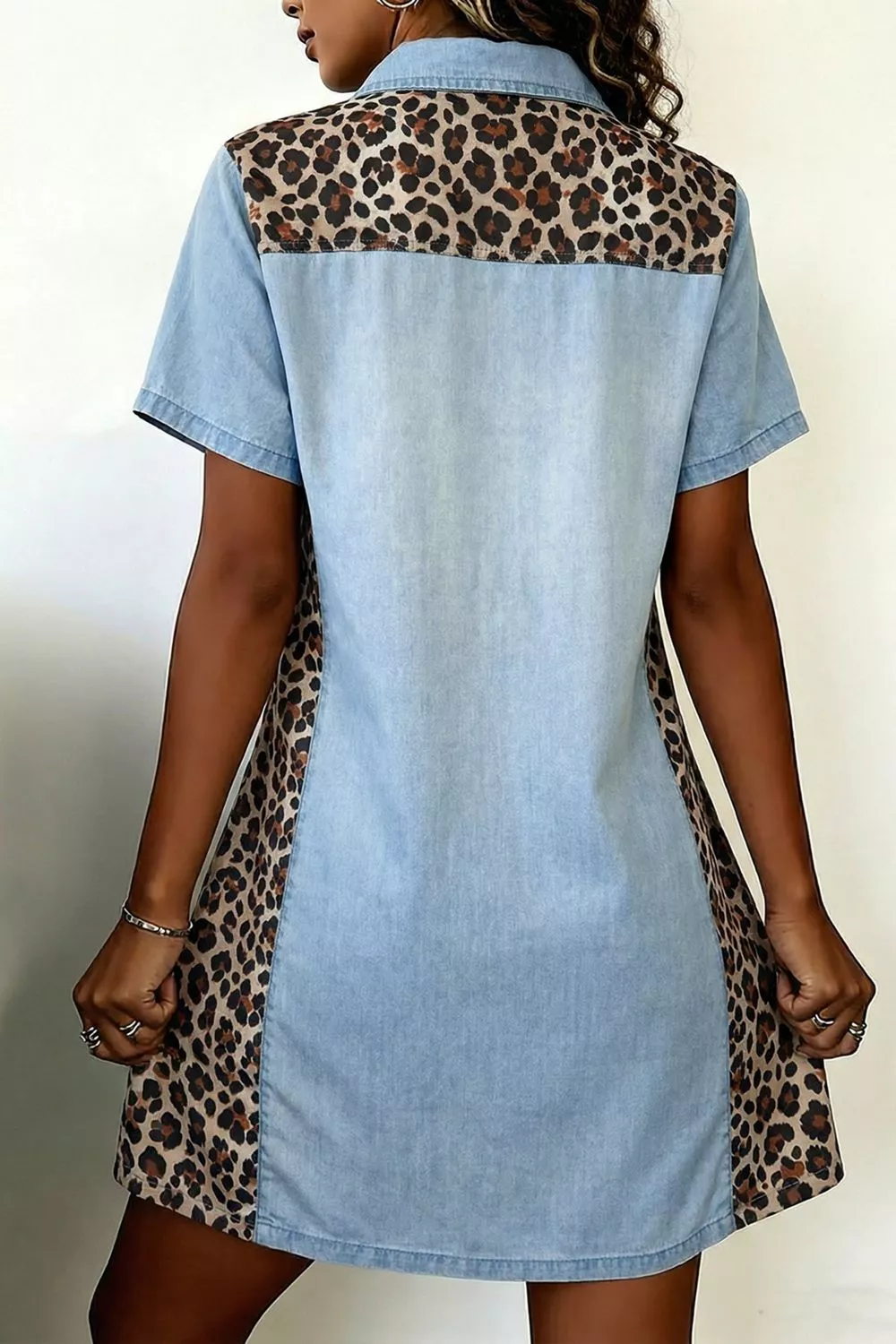 Leopard Print Panel Short Sleeve Dress - Image 3
