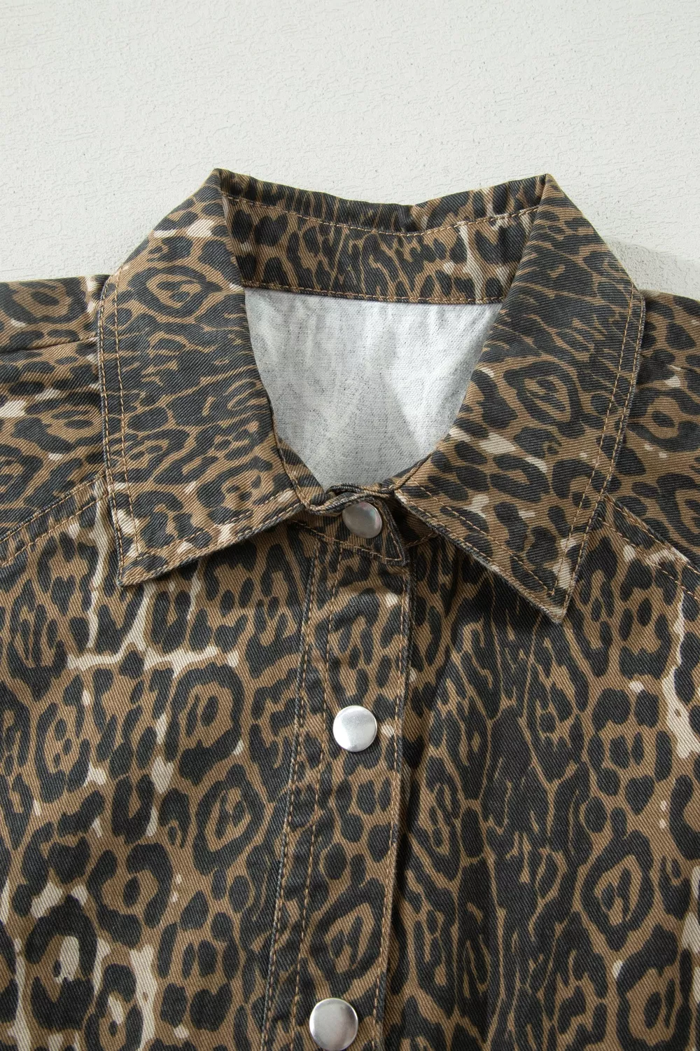 Leopard Print Puff Sleeve Denim Dress - Image 3