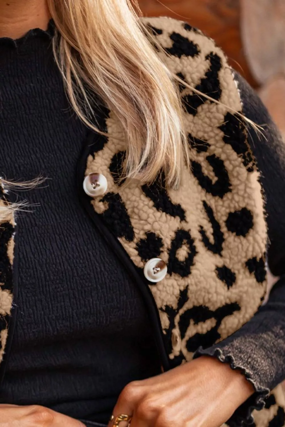 Leopard Print Sherpa Fleece Vest Coat - Image 3