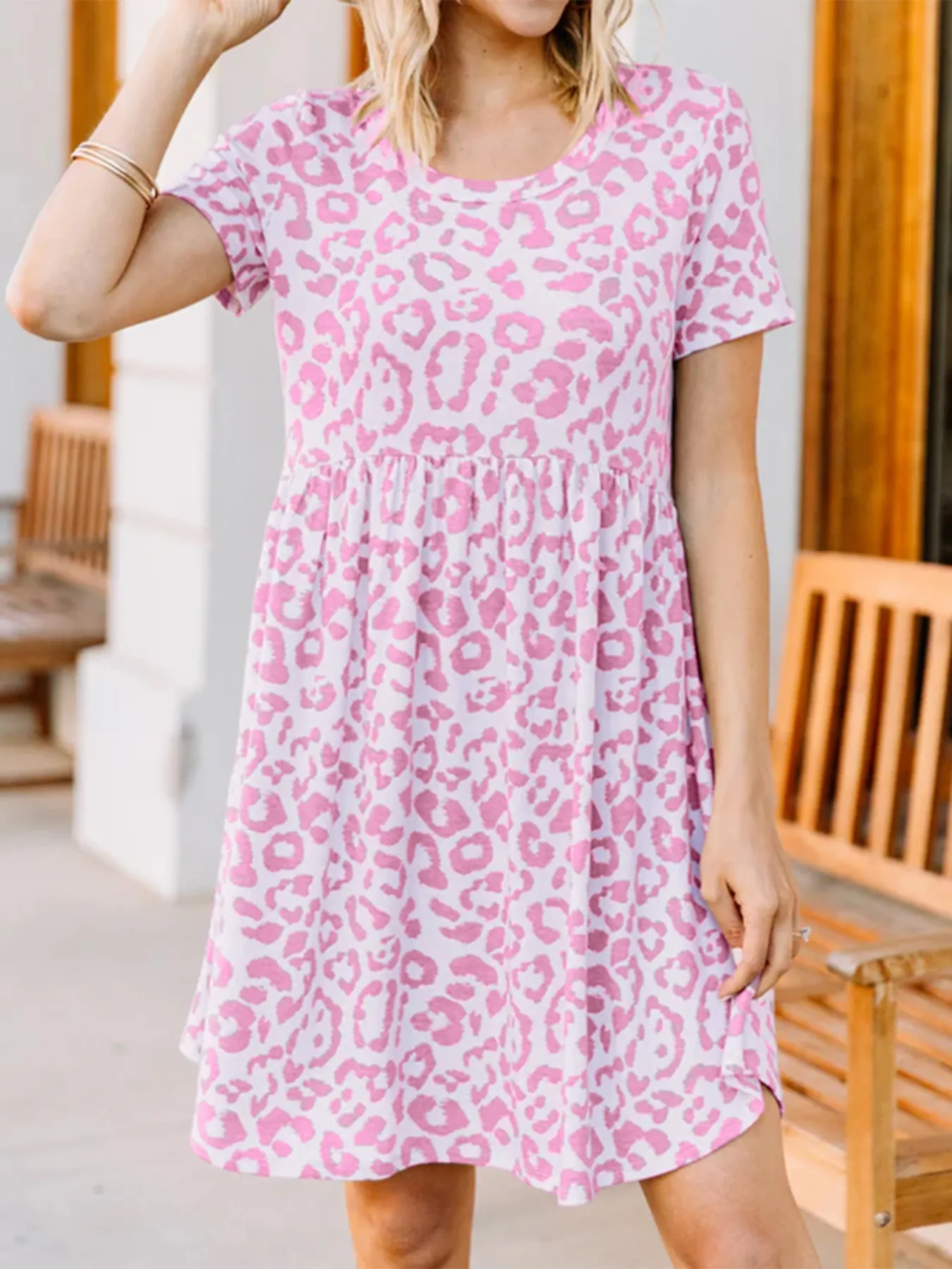 Leopard Print Short Sleeve Casual Dress - Image 15