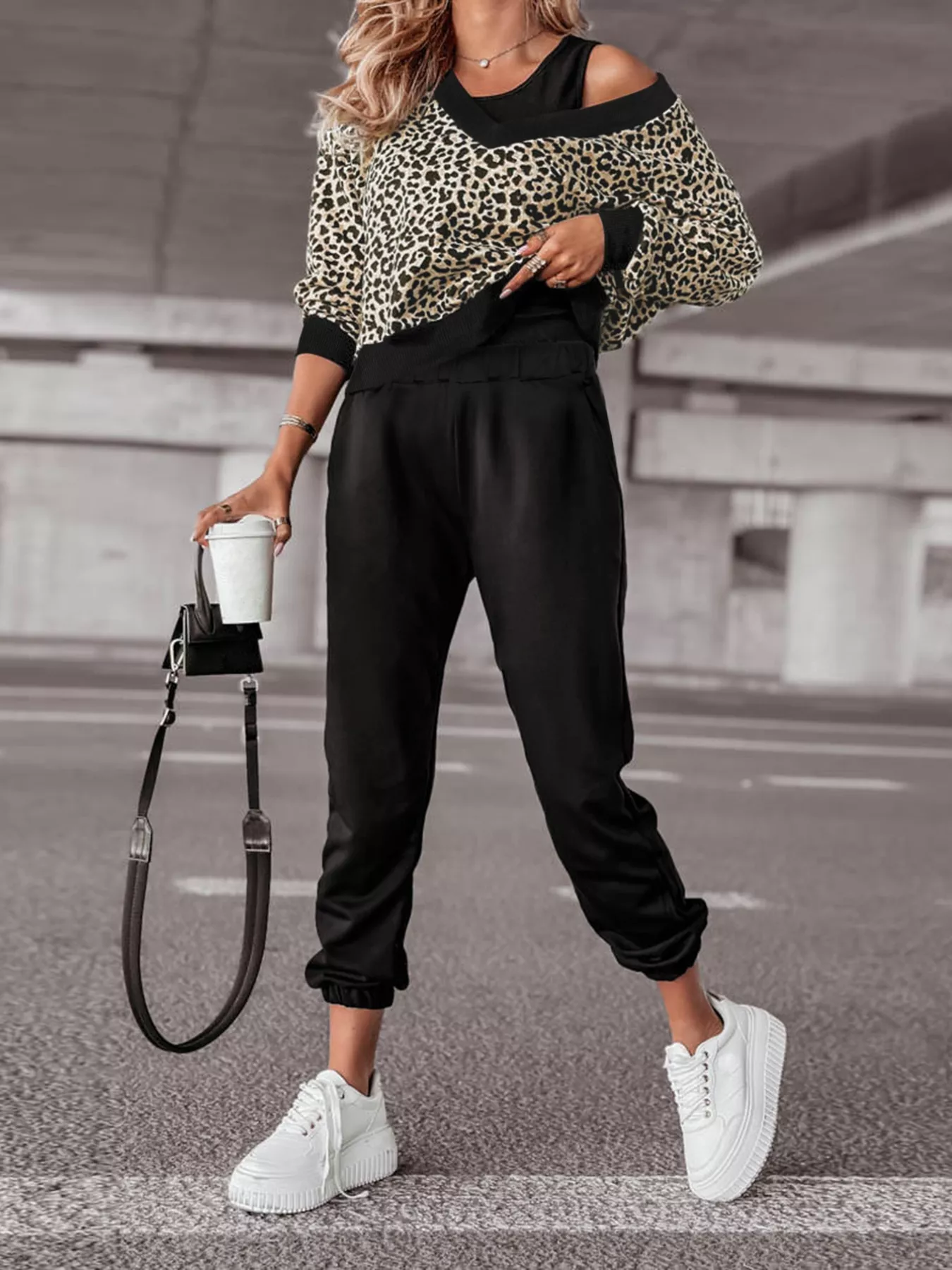Leopard Print Sweatshirt and Jogger Set - Image 3