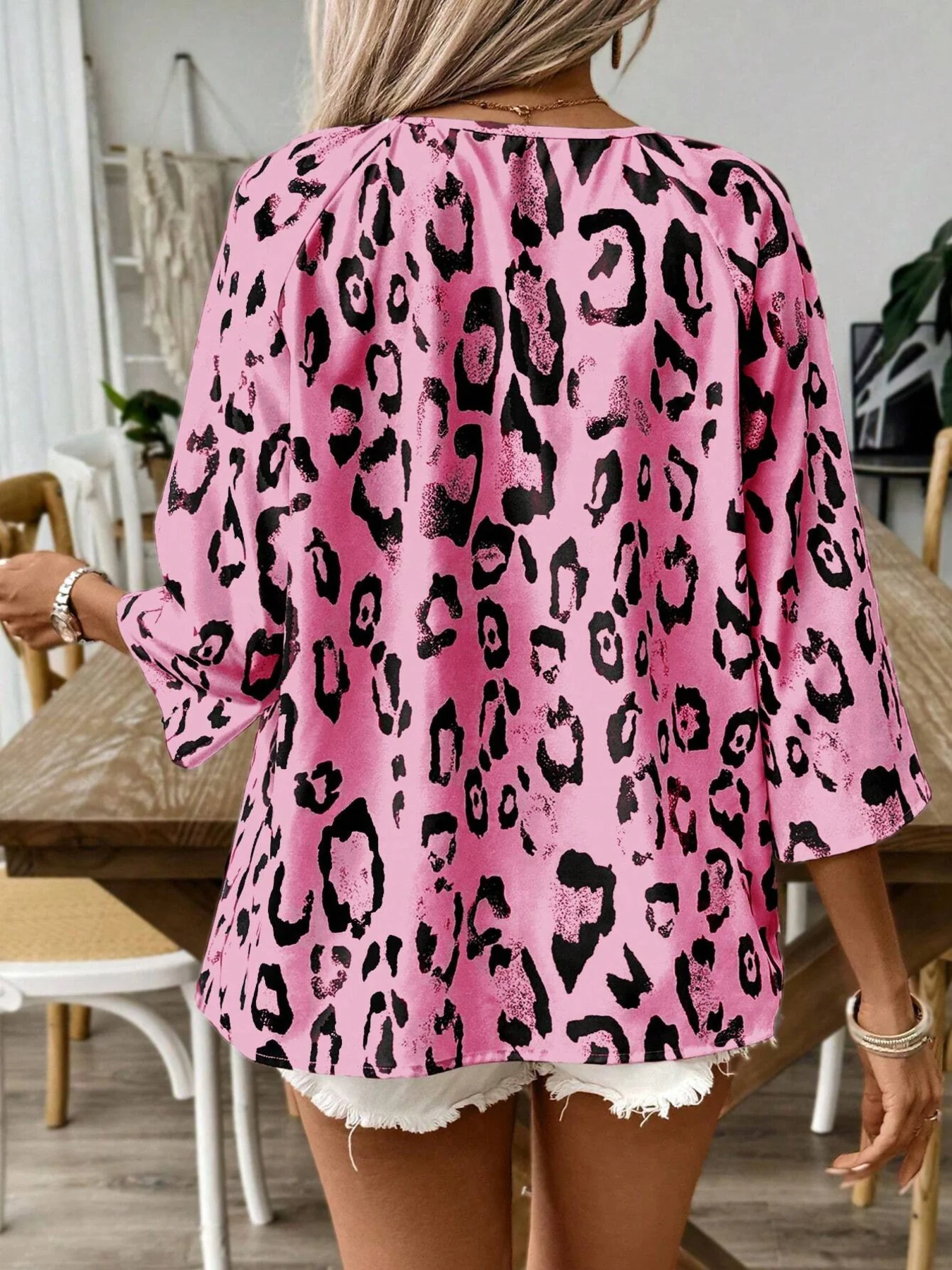 Leopard Print V-Neck Blouse - Image 2