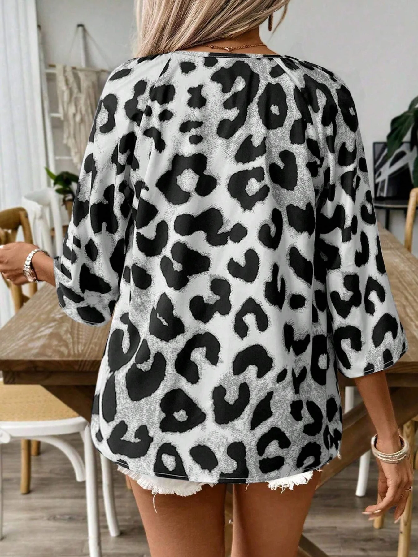 Leopard Print V-Neck Blouse - Image 24