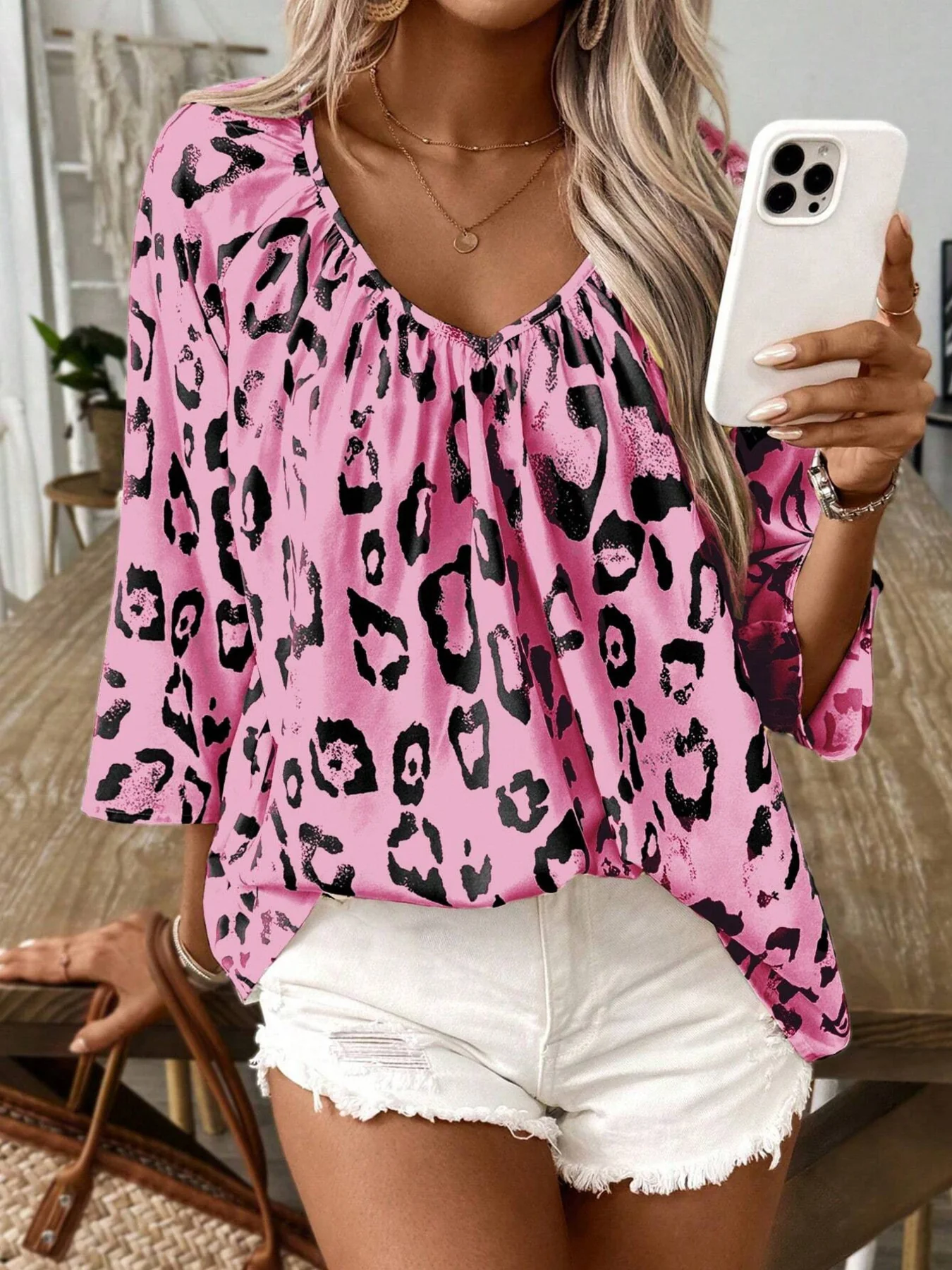 Leopard Print V-Neck Blouse - Image 4