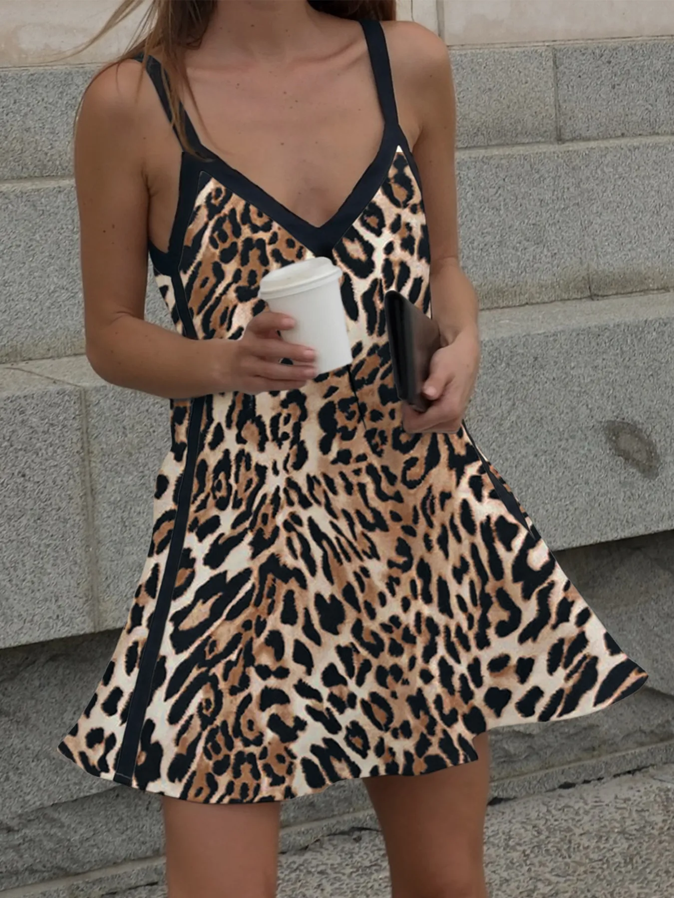 Leopard Print V-neck Cami Swing Dress - Image 4