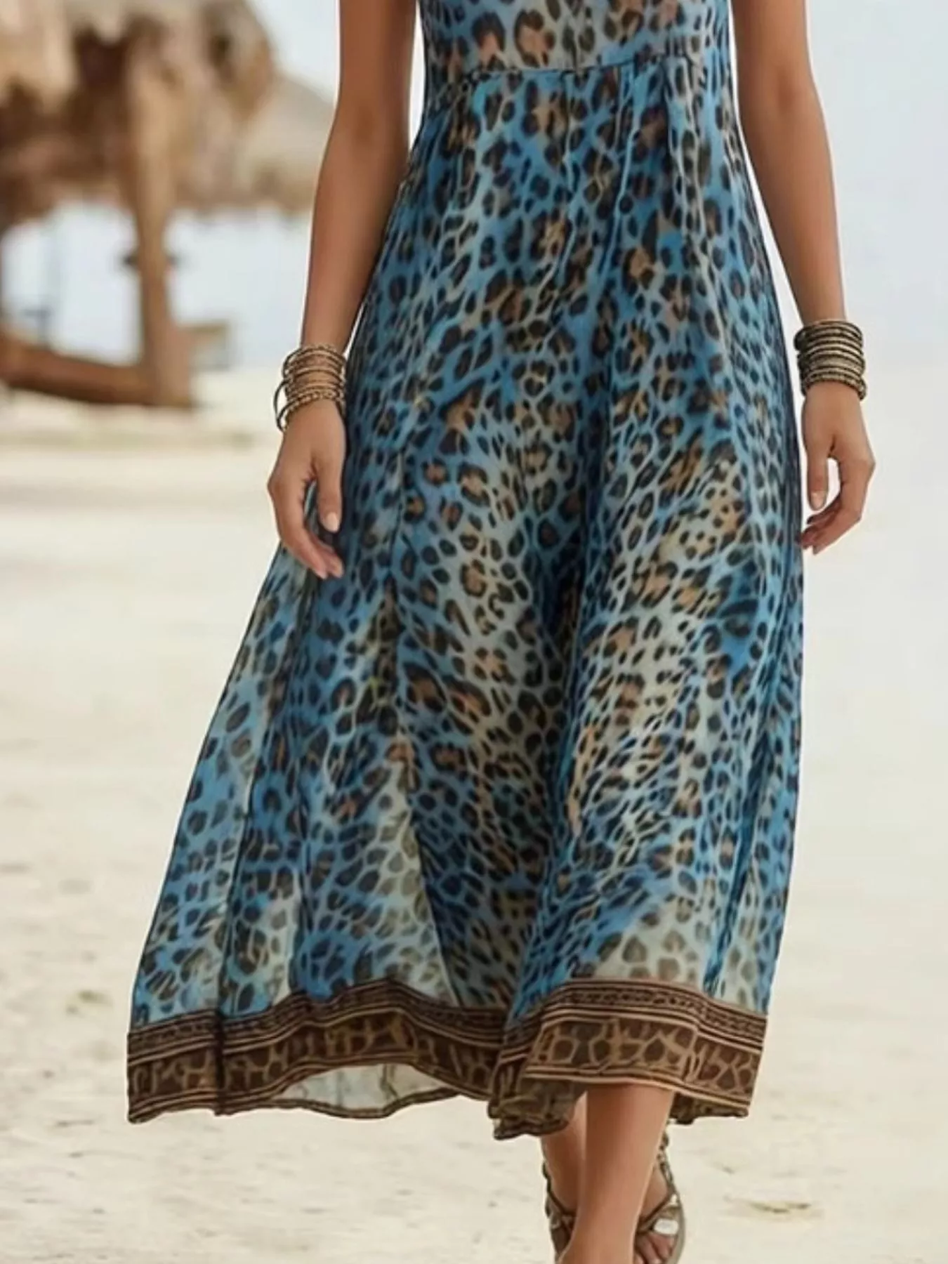 Leopard Print V-Neck Midi Dress - Image 6