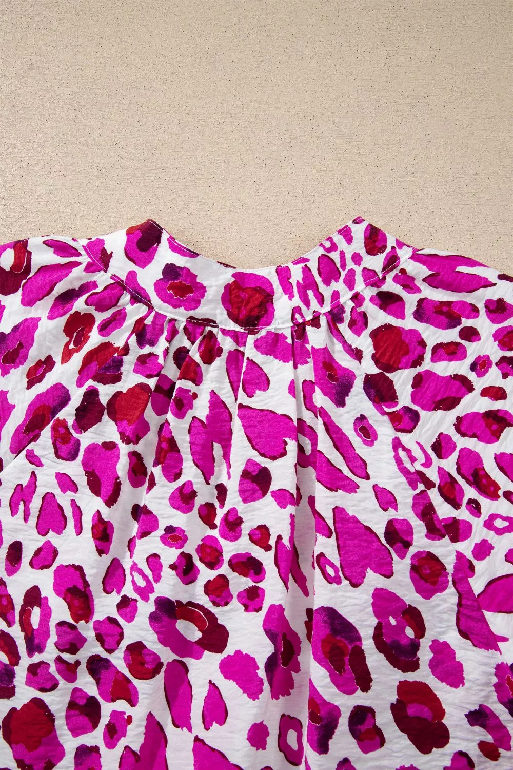 Leopard Print V Neck Puffy Half Sleeve Blouse - Image 7