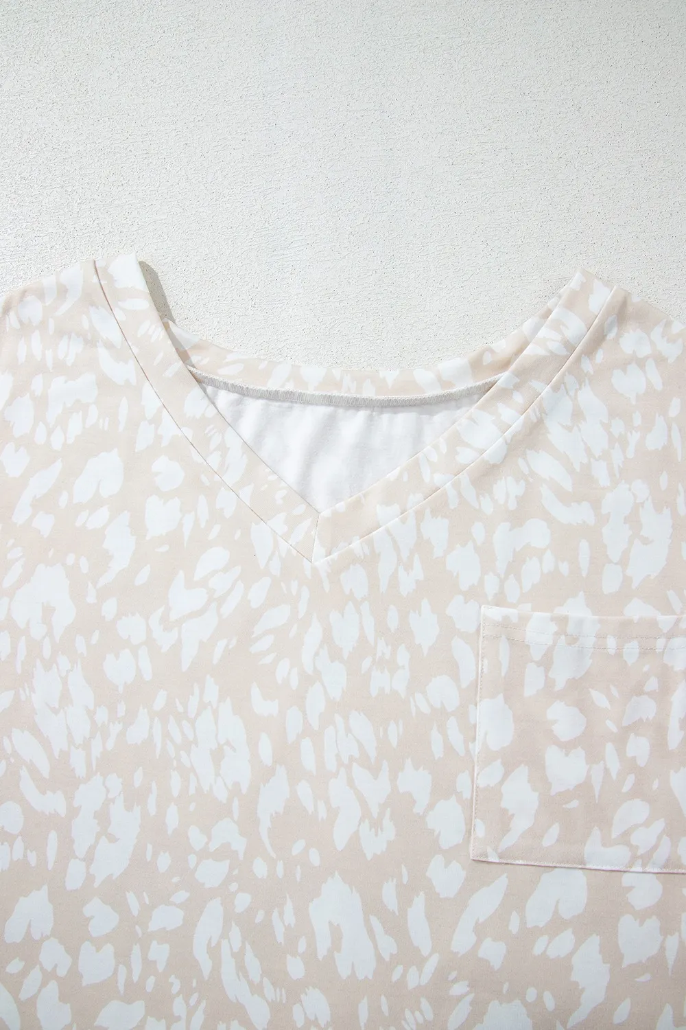 Leopard Print V Neck Side Slit Loose Fit T Shirt - Image 7