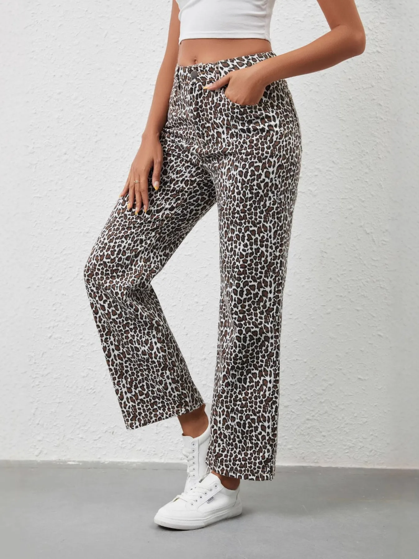 Leopard Print Wide Leg Jeans - Image 3
