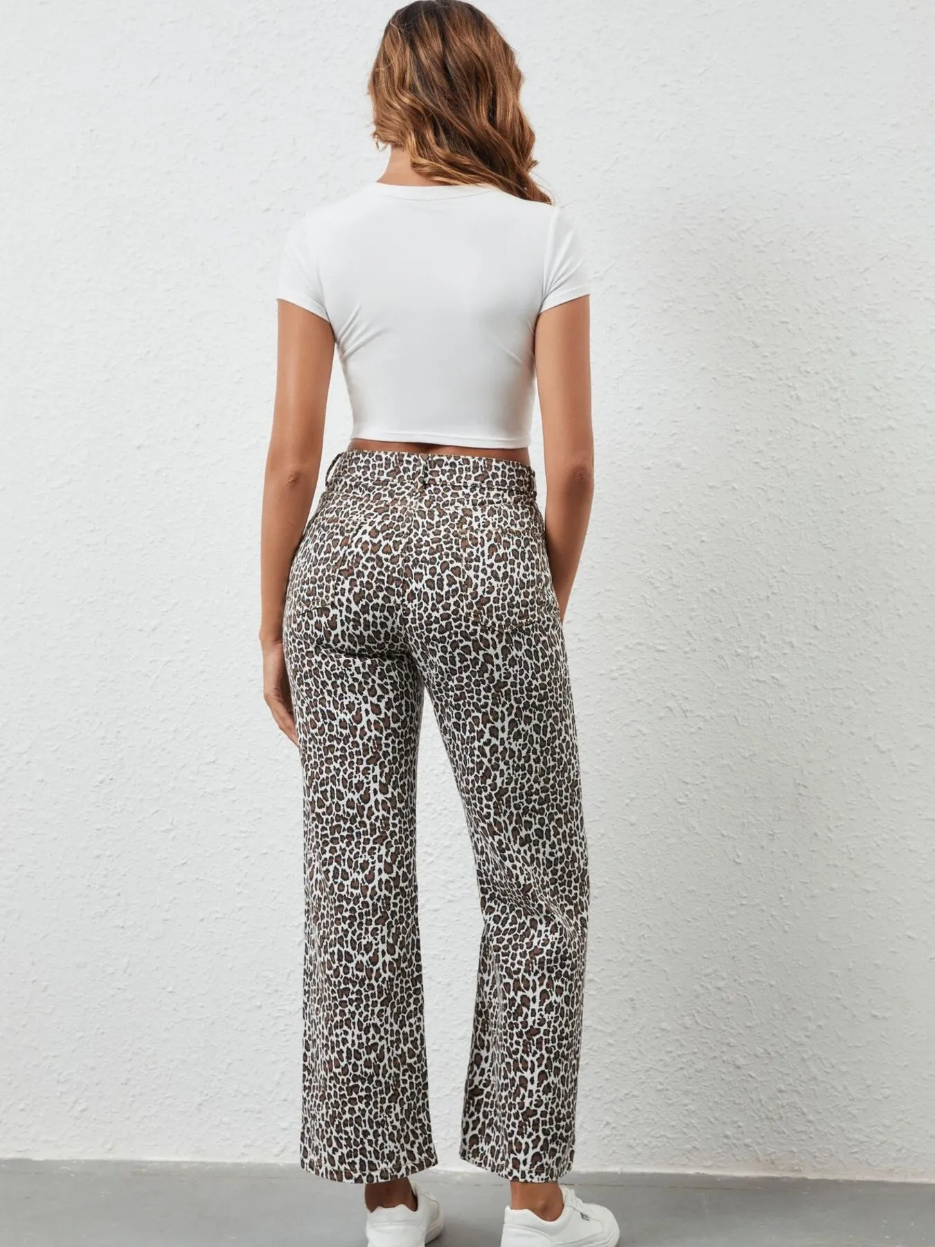 Leopard Print Wide Leg Jeans - Image 6