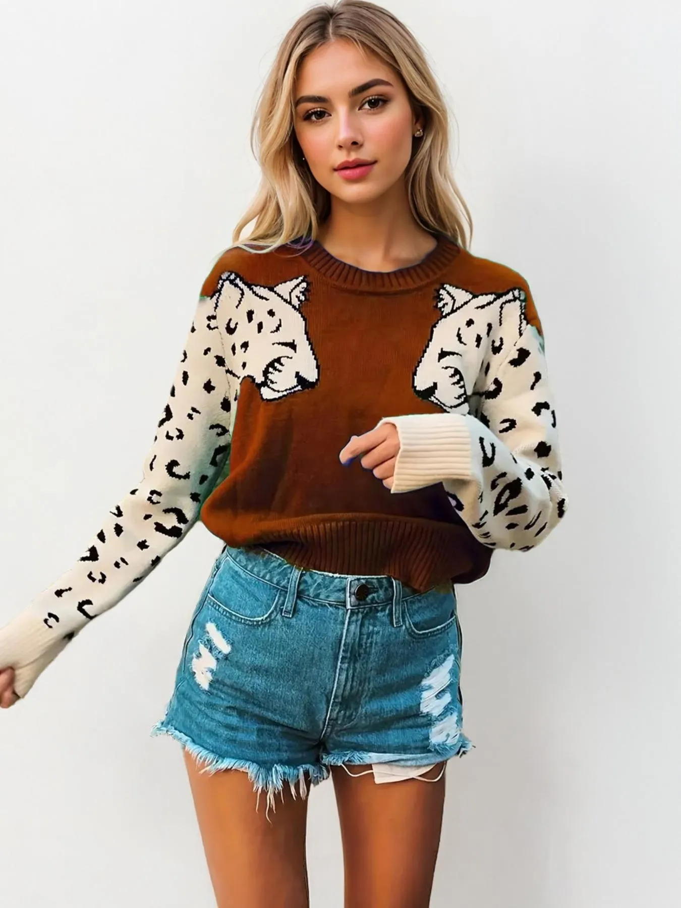 Leopard Round Neck Sweater - Image 21