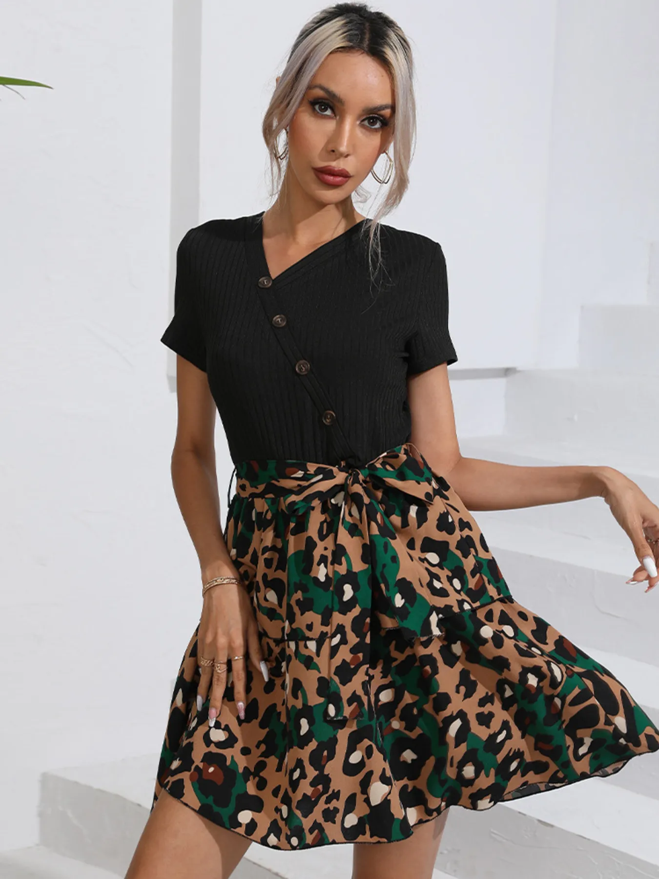 Leopard Short Sleeve Dress - Image 6