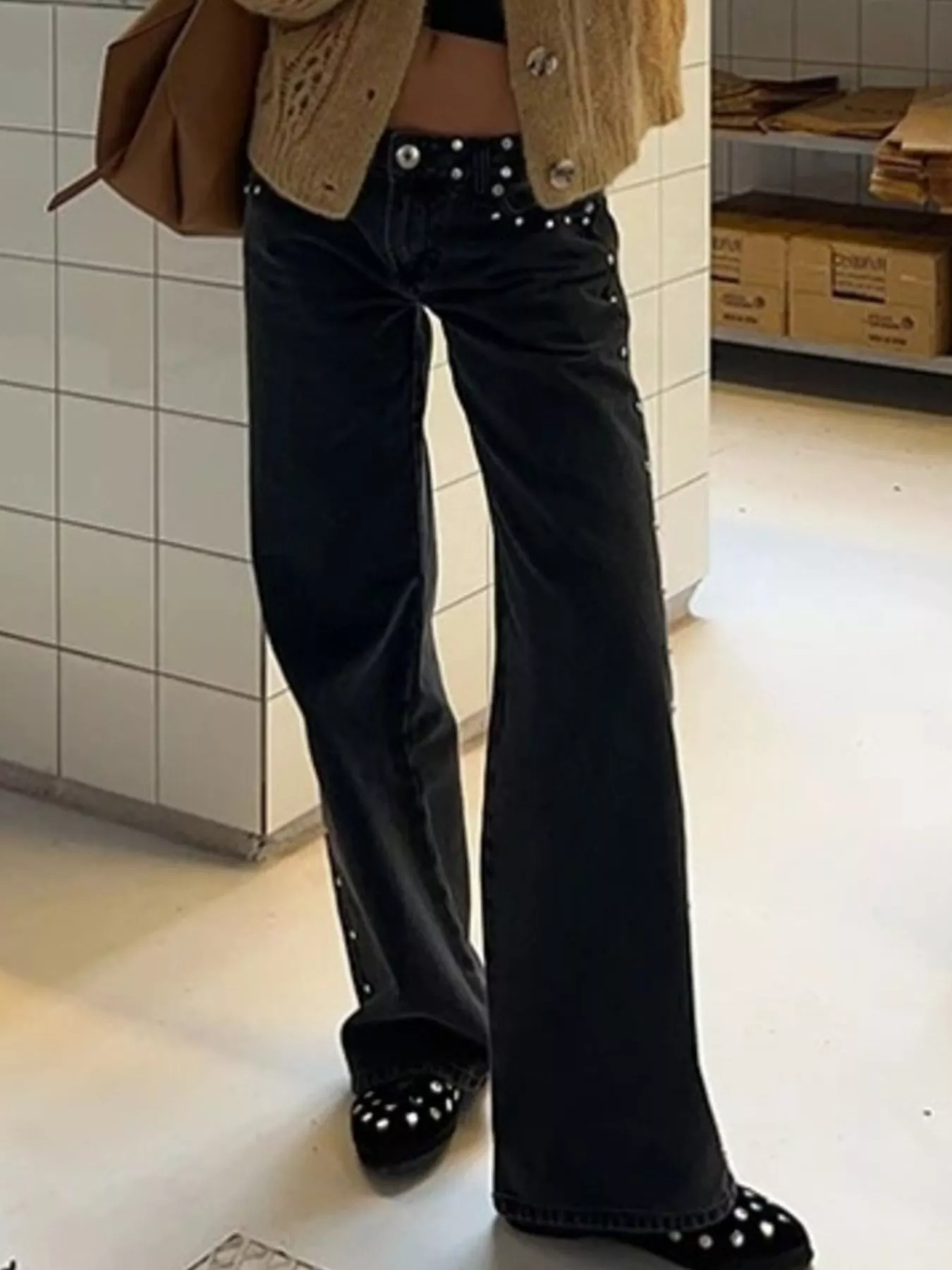 Leopard Star Patches Wide Leg Jeans - Image 5