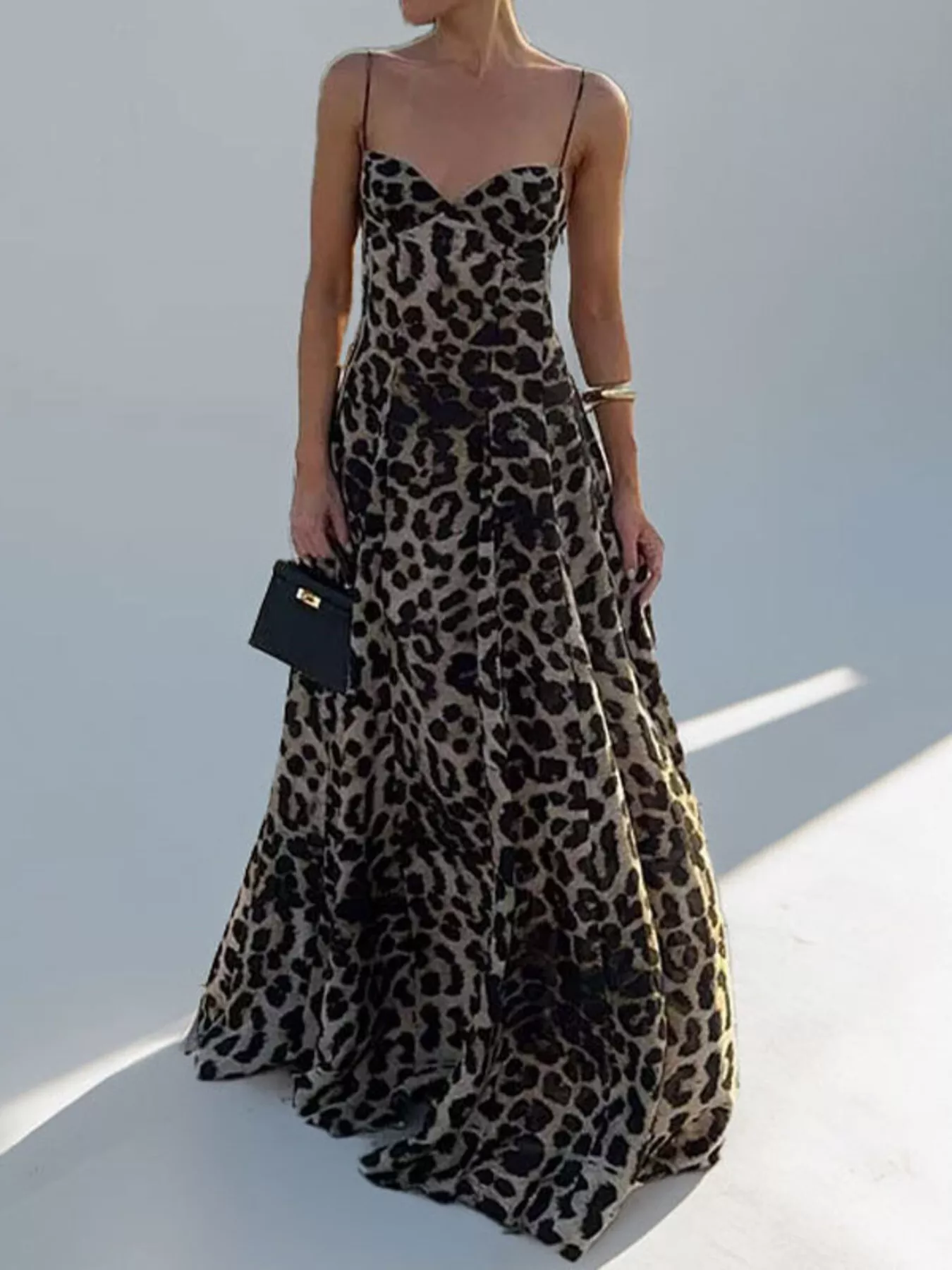 Leopard Sweetheart Neck Maxi Dress - Image 2