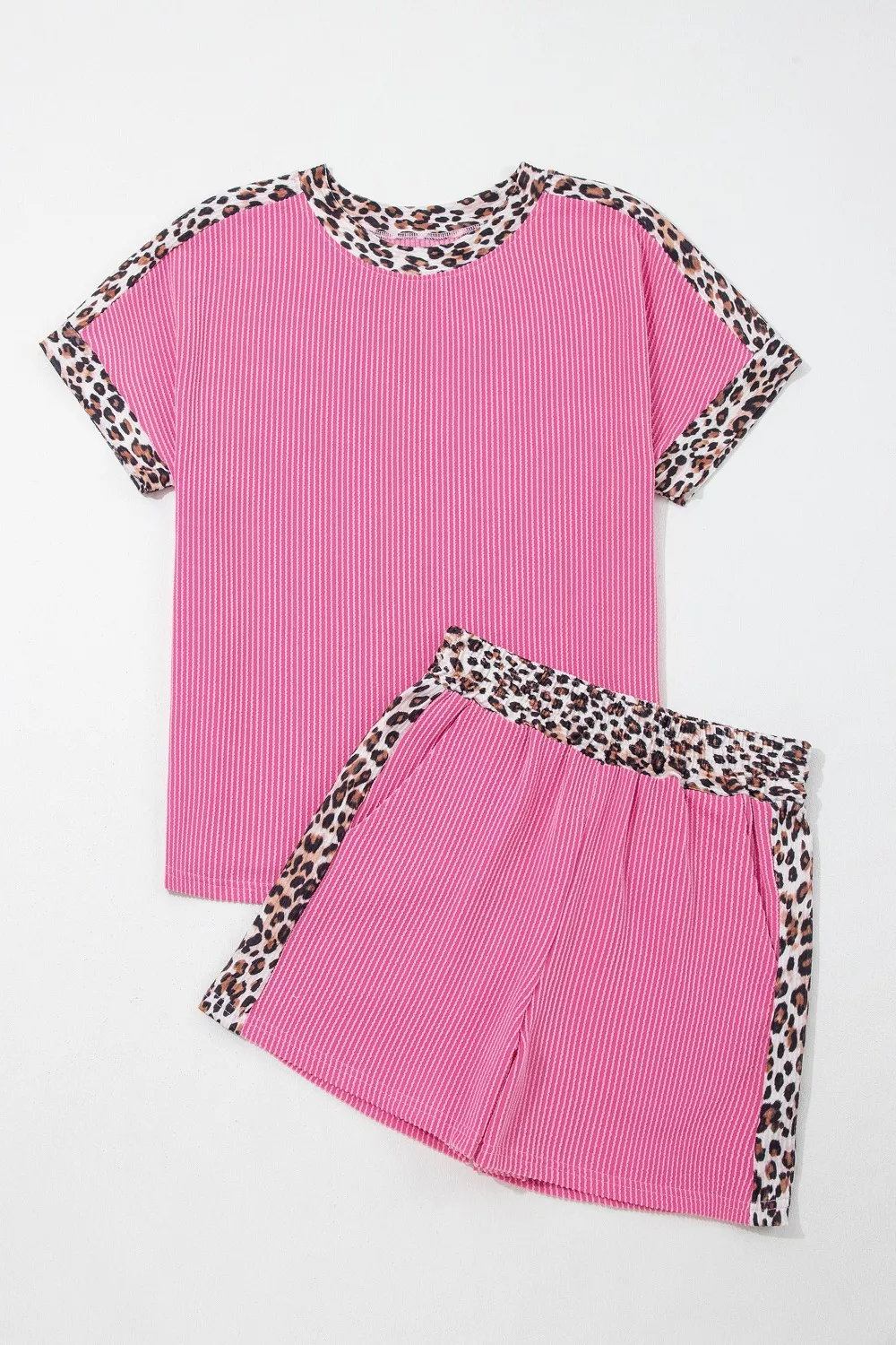 Leopard Trim Twist Ribbed Top and Shorts Set - Image 5