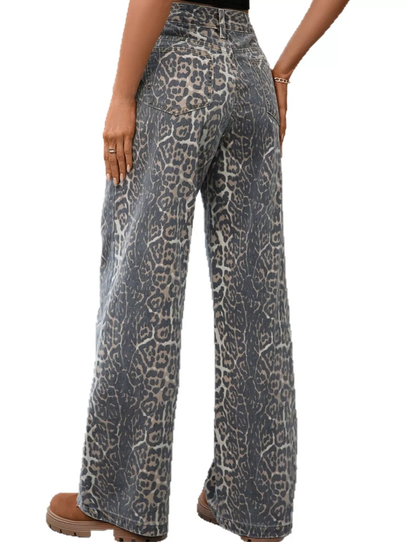 Leopard Wide Leg High Waist Jeans - Image 5