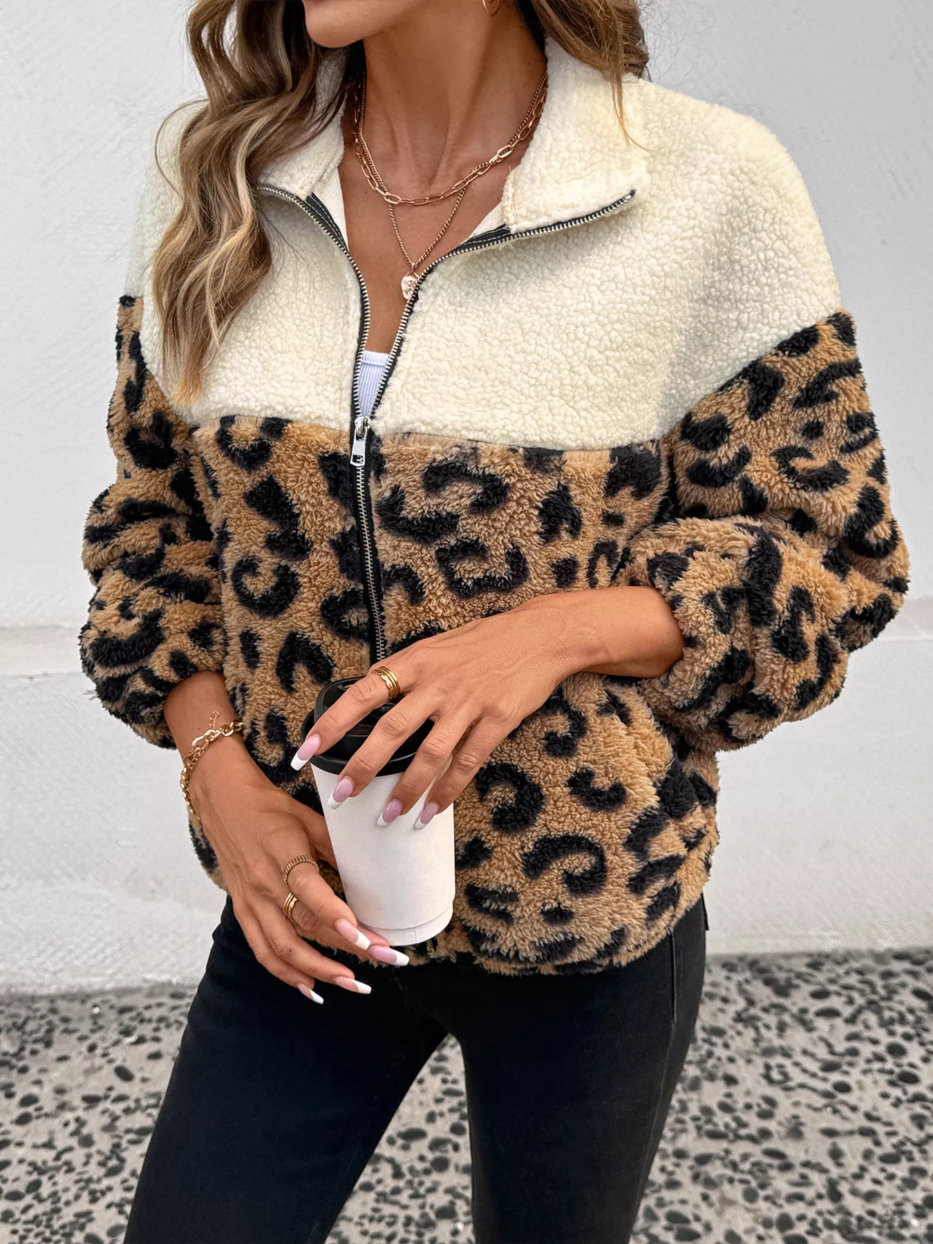 Leopard Zip Up Fleece Jacket - Image 3