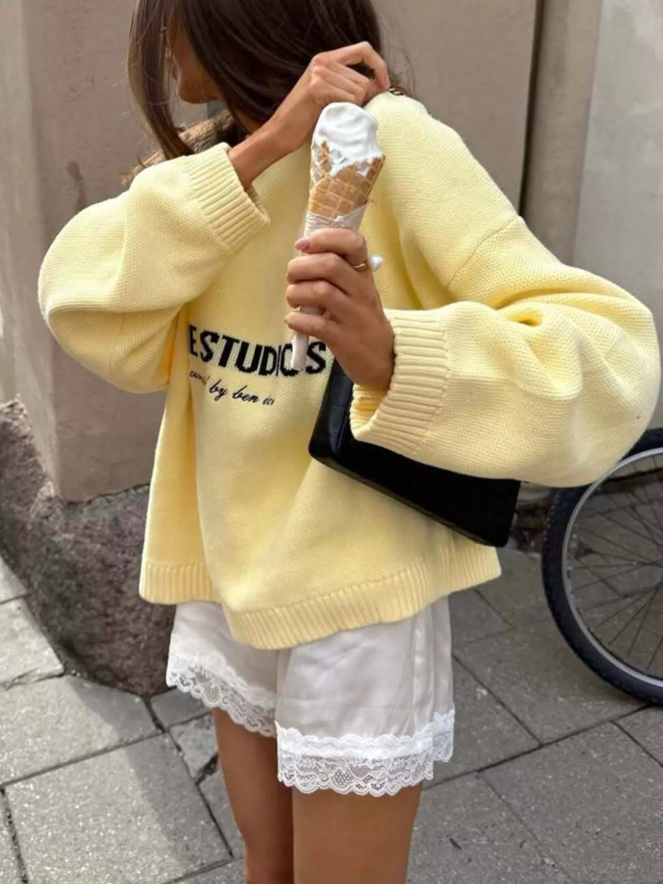 Letter Ribbed Hem Long Sleeve Sweater - Image 3