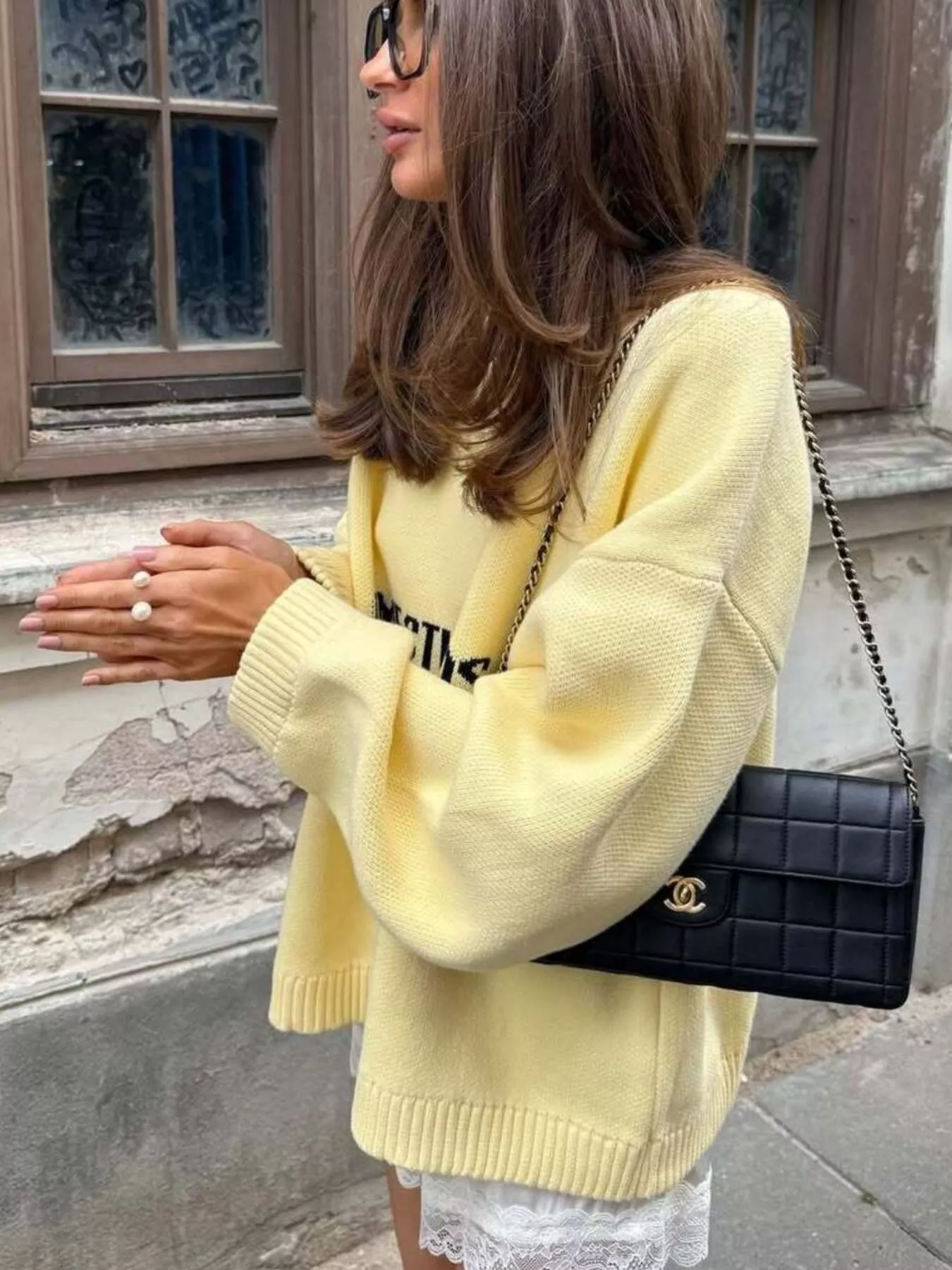 Letter Ribbed Hem Long Sleeve Sweater - Image 6