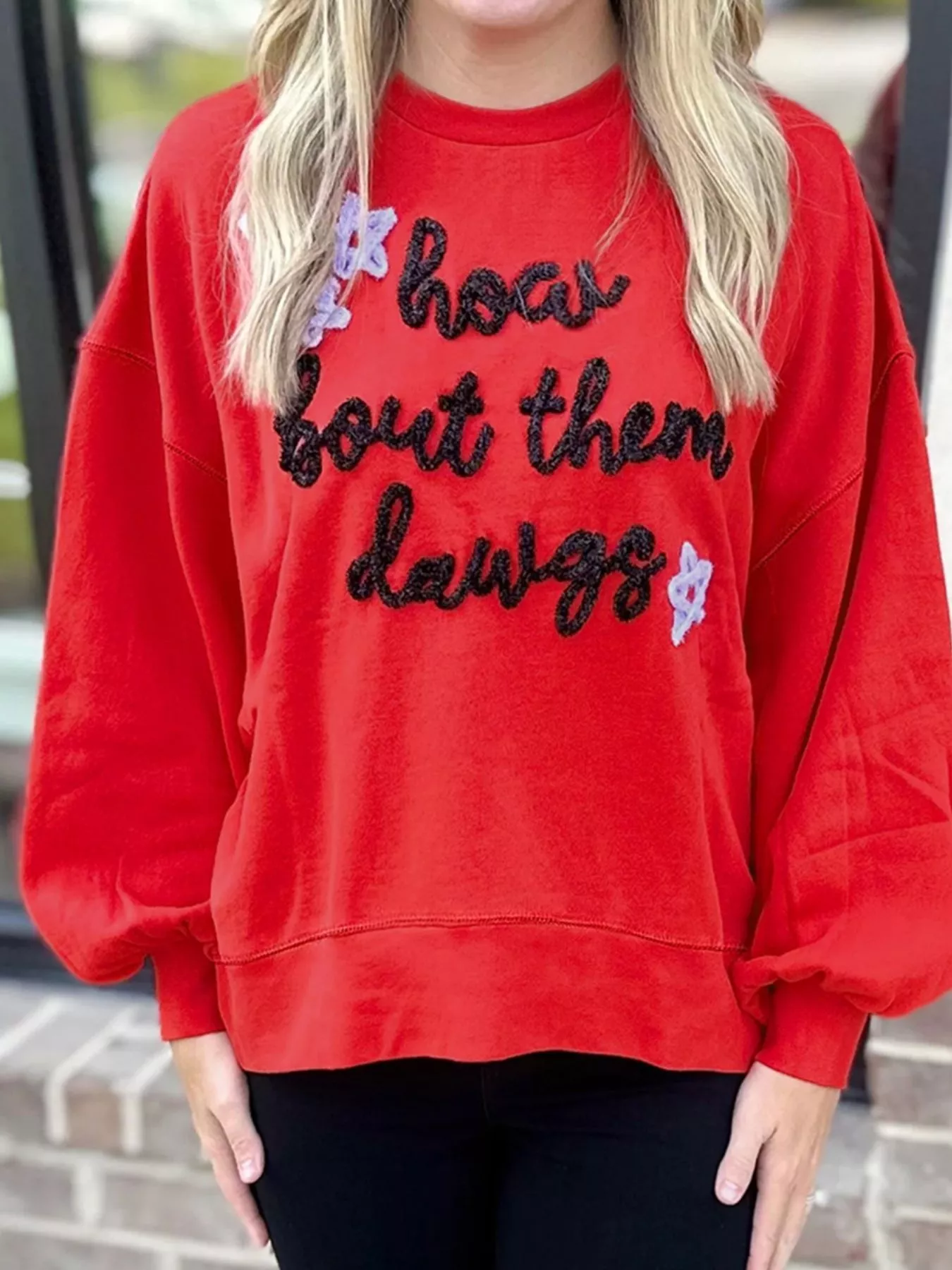 Letter Round Neck Dropped Shoulder Sweatshirt - Image 3