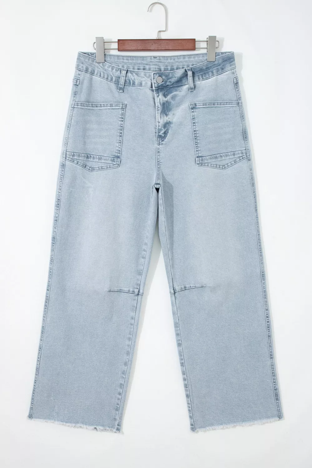 Light Wash Utility Pocket Straight Leg Jeans - Image 4