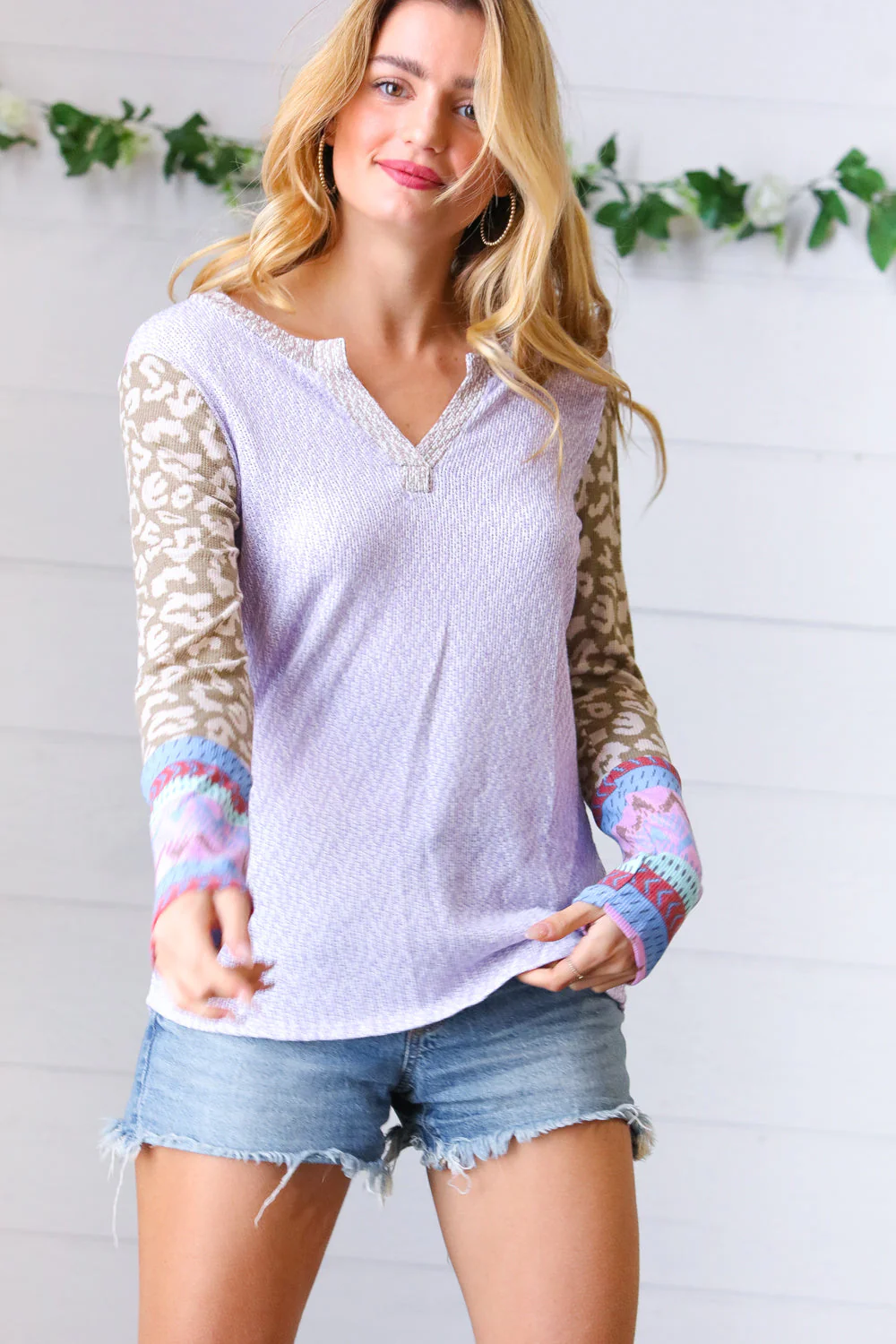 Lilac Animal & Aztec Notched Top - Image 5