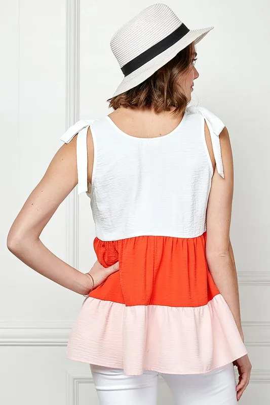 Lime 'N' Chili Color Block Sleeveless Tie Shoulder Babydoll Top - Image 3