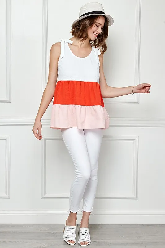 Lime 'N' Chili Color Block Sleeveless Tie Shoulder Babydoll Top - Image 7
