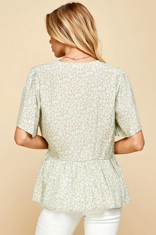 Lime 'N' Chili Ditsy Print V-Neck Short Sleeve Wrap Blouse - Image 3